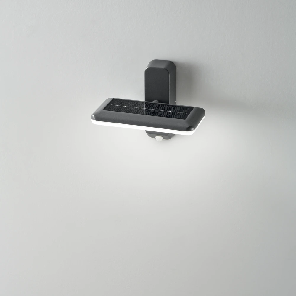 1,8W LED sieninis fasado šviestuvas su saulės baterija ir judesio davikliu ARGO, antracito sp., IP54