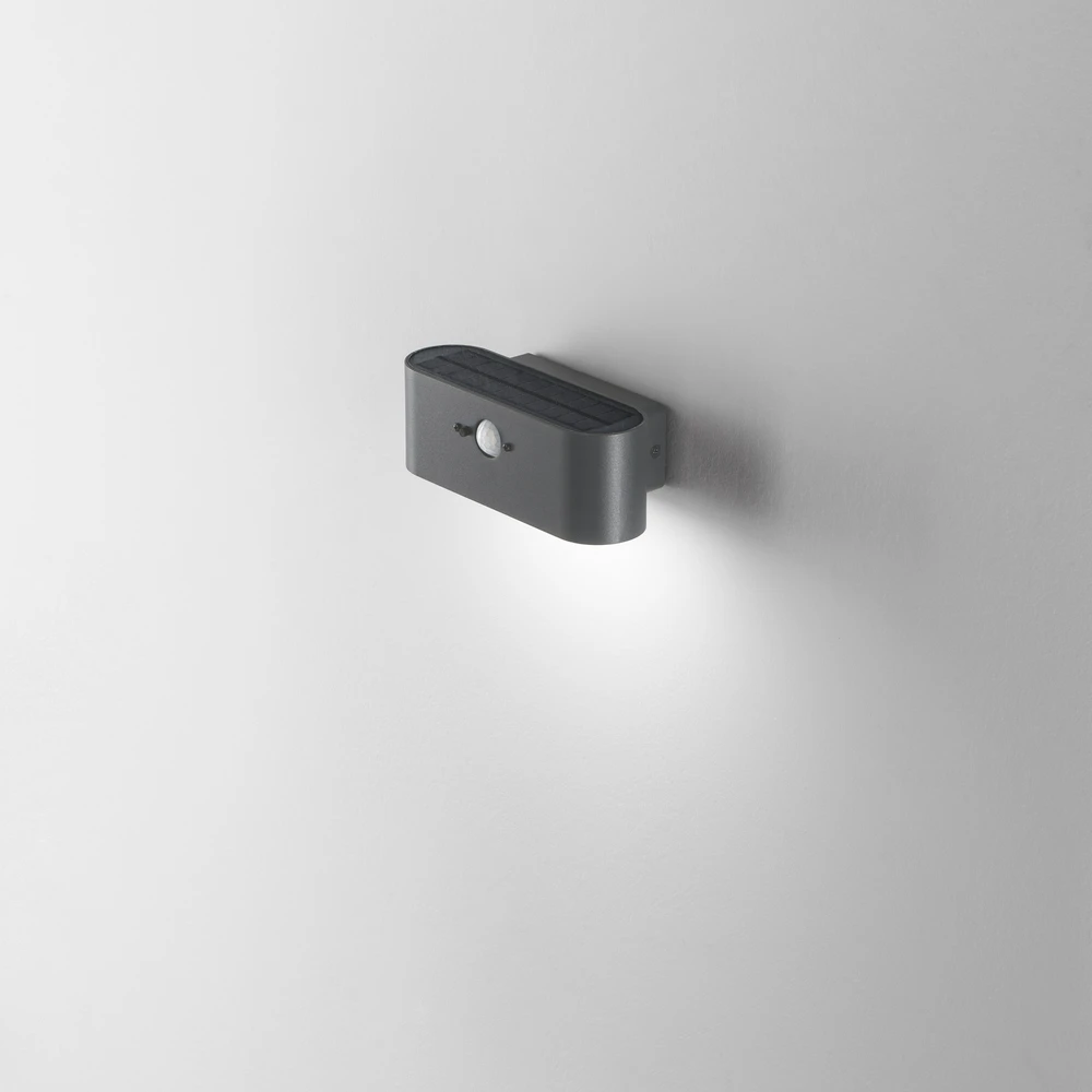 2,5W LED sieninis fasado šviestuvas su saulės baterija ir judesio davikliu ALBERT, antracito sp., 4000K, IP54