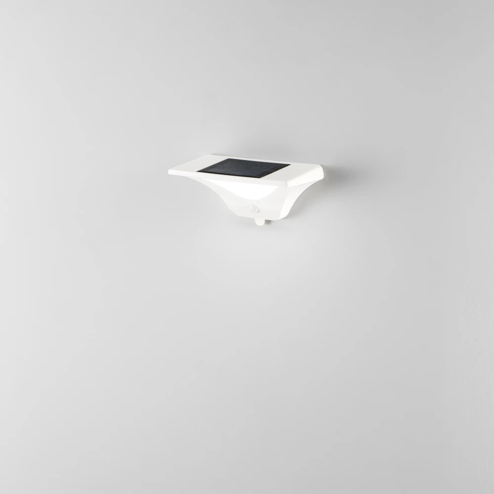 3W LED sieninis fasado šviestuvas su saulės baterija ir judesio davikliu SKYP, baltas, IP54