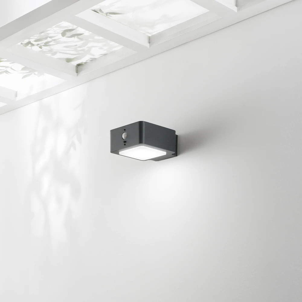 3W LED sieninis fasado šviestuvas su saulės baterija ir judesio davikliu TED, antracito sp., 4000K, IP54