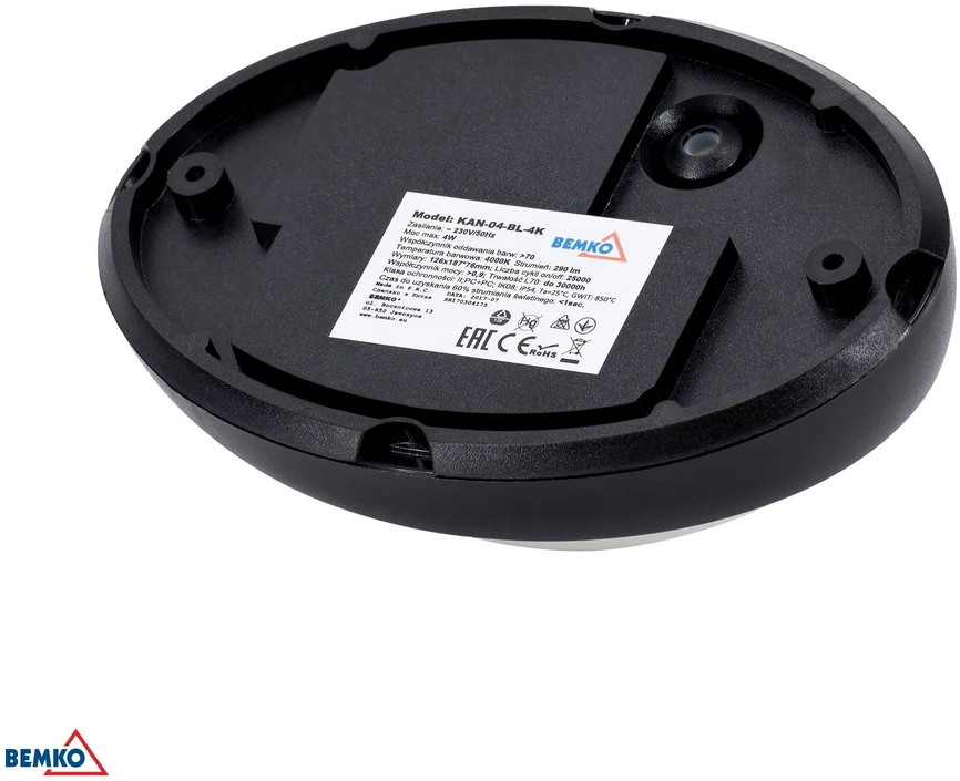 Lubinis šviestuvas Bemko 8W LED plafonas KANLO, juodas, 4000K, IP54, 120°