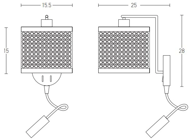 Sieninis šviestuvas, E27, juodas, su 3W LED skaitymo lempute, 20355