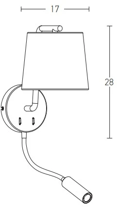 Sieninis šviestuvas, E27, juodas, su 3W LED skaitymo lempute, H57