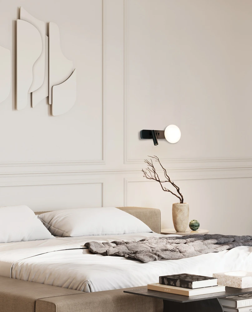 Sieninis šviestuvas, G9, matinės juodos/baltos sp., su 3W 3000K LED šviestuvėliu skaitymui, 25326