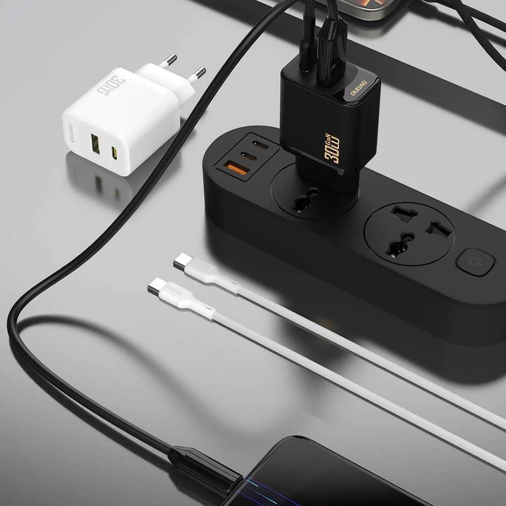 Dudao A27TCEU PD 30W GaN USB-A USB-C sieninis įkroviklis su USB-C laidu - Juodas