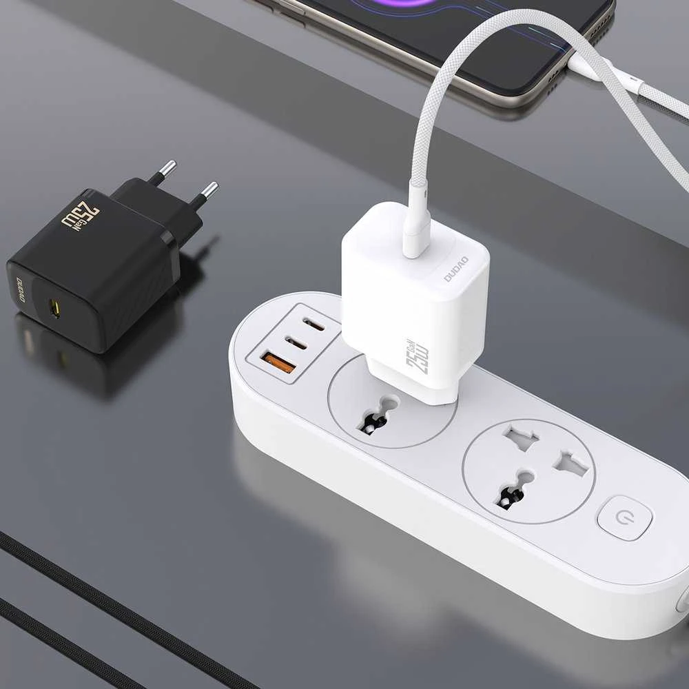 „Dudao A27CEU PD 25W GaN SB-C“ sieninis įkroviklis su USB-C laidu – juodas