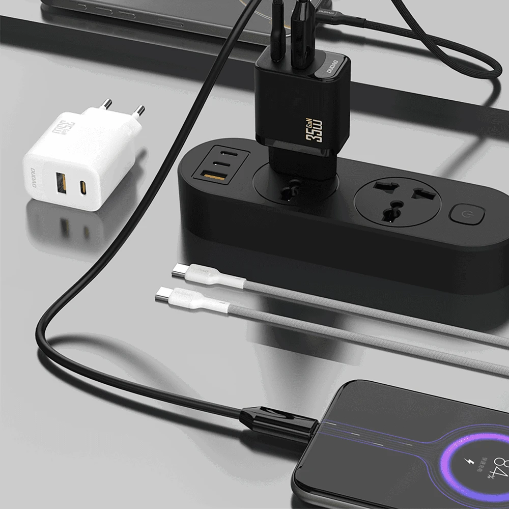 Dudao A27MaxCEU PD QC 35W USB-A USB-C sieninis įkroviklis su USB-C laidu – baltas