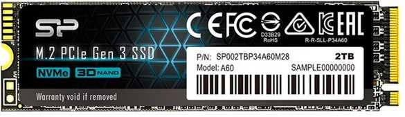 SILICON POWER KOMPIUTERIAI IR RYŠIAI SILICON POWER SSD Ace A60 2TB M.2 PCIe Gen3 x4 NVMe 2200/1600 Mb/s