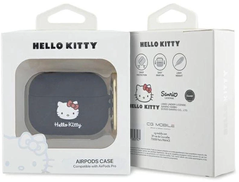 Silikoninis 3D katytės galvos dėklas AirPods Pro - juodas, Hello Kitty