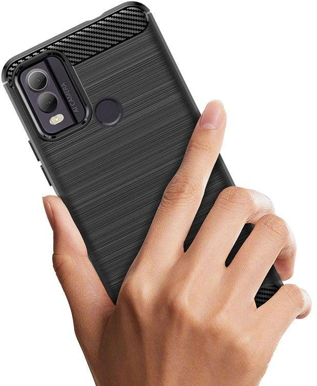 Hurtel Carbon silikoninis dėklas skirtas Nokia C22 – juodos spalvos