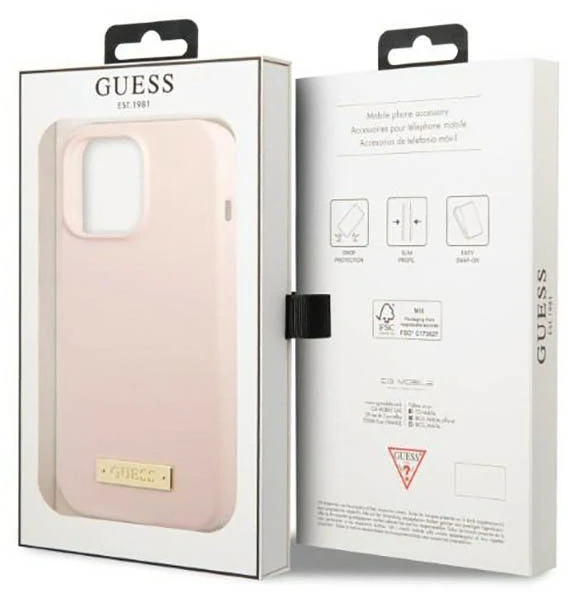 Silikoninis dėklas iPhone 13 Pro Max, rožinis Guess