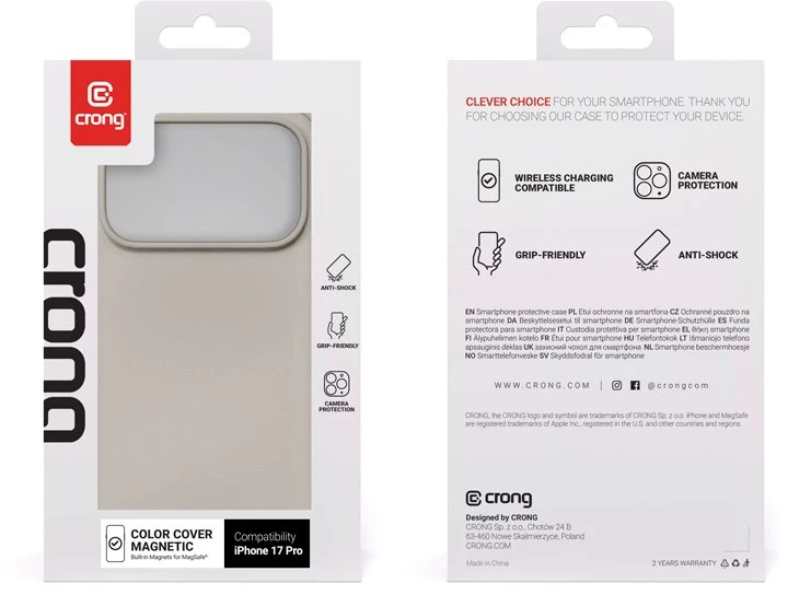 „Crong Color Cover Magnetic“ dėklas, skirtas „MagSafe Apple iPhone 17 Pro“, akmens smėlio spalvos