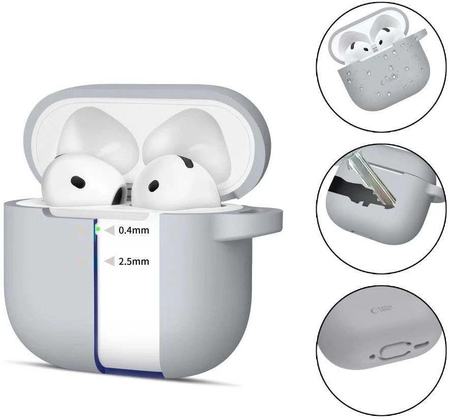 Apple AirPods 4 Tech-Protect silikoninis Hook dėklas jūsų ausinėms pilkos spalvos