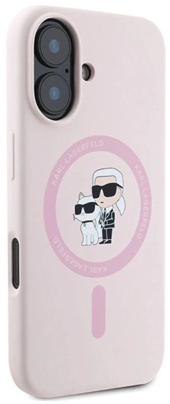 Karl Lagerfeld KLHMP16SSCMKCRHP iPhone 16 6,1 colio eilinis/rožinis kietas dėklas Silikoninis Karl&Choupette galvučių žiedas MagSafe