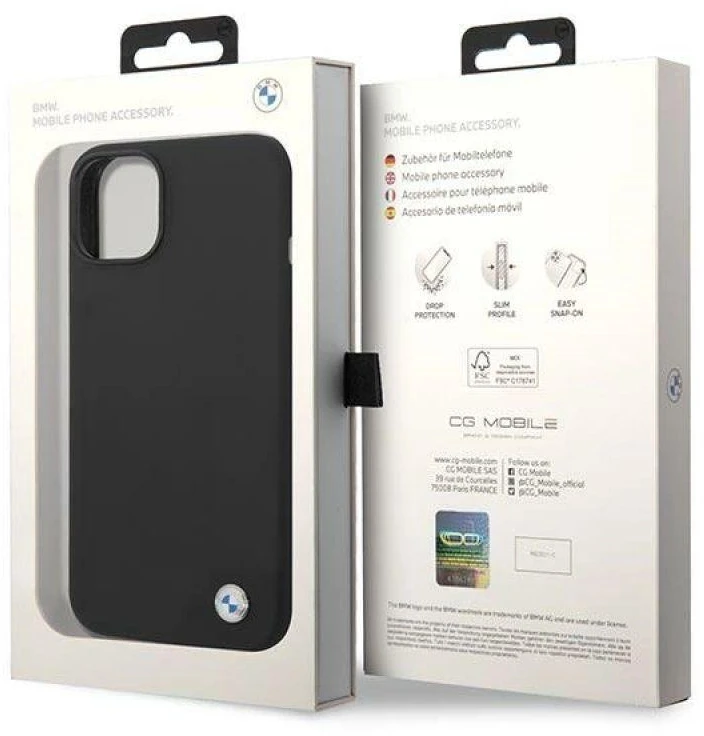 Dėklas BMW BMHCP14SSILBK Apple iPhone 14 / 15 / 13 6.1″ juodos spalvos Silicone Metal Logo