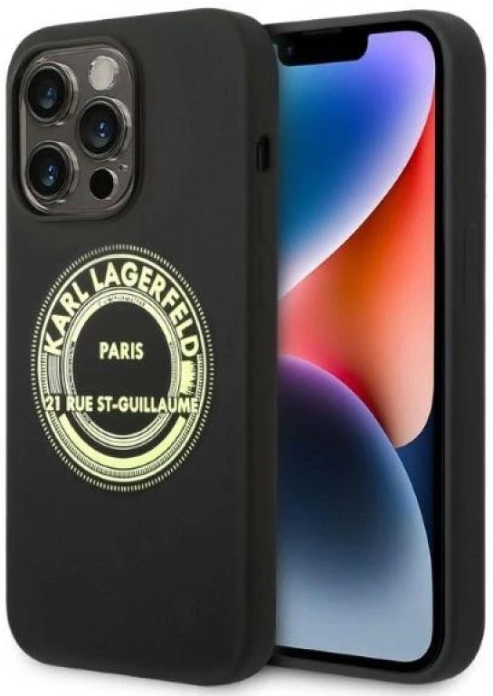Dėklas Karl Lagerfeld Silicone RSG case for iPhone 14 Pro - juodas