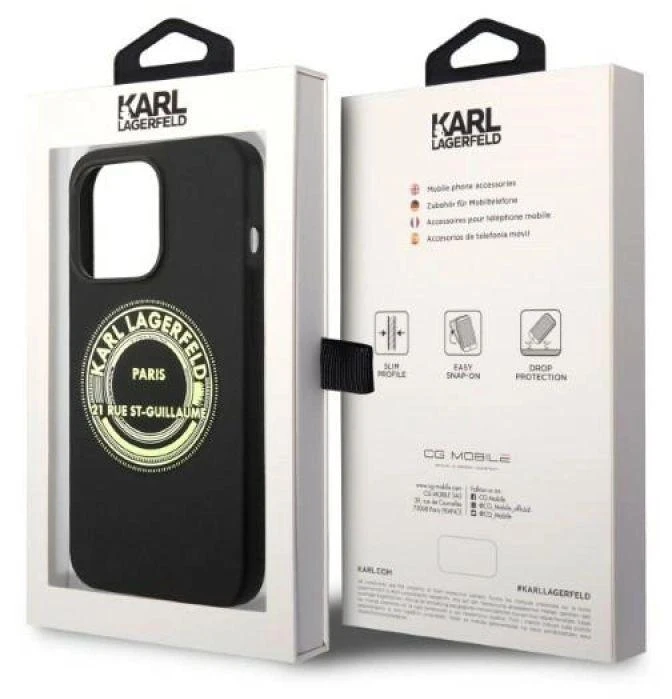 Dėklas Karl Lagerfeld Silicone RSG case for iPhone 14 Pro - juodas