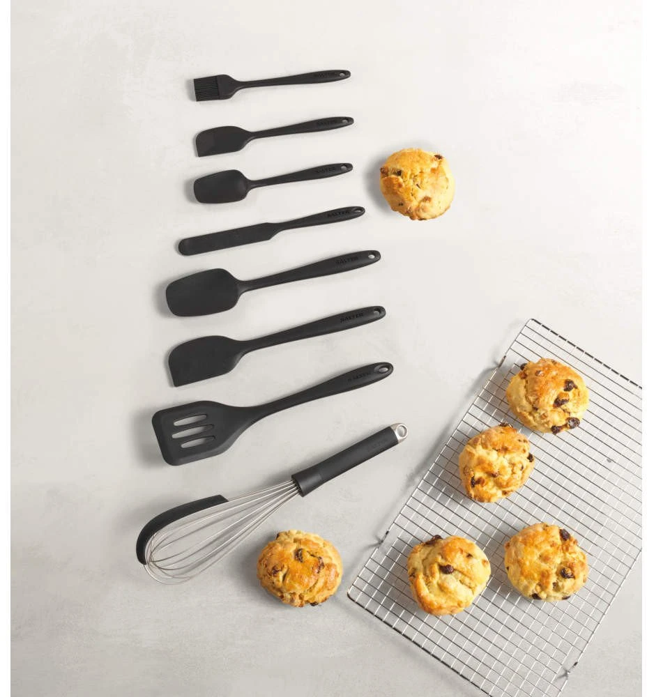 Silikoninių virtuvės įrankių rinkinys Salter Bakes, 8 vnt., juodas