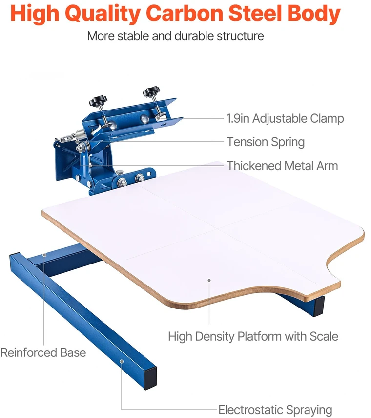 Šilkografijos staklės VEVOR S1-1, 1 spalvos, 540 x 450 mm pagrindas