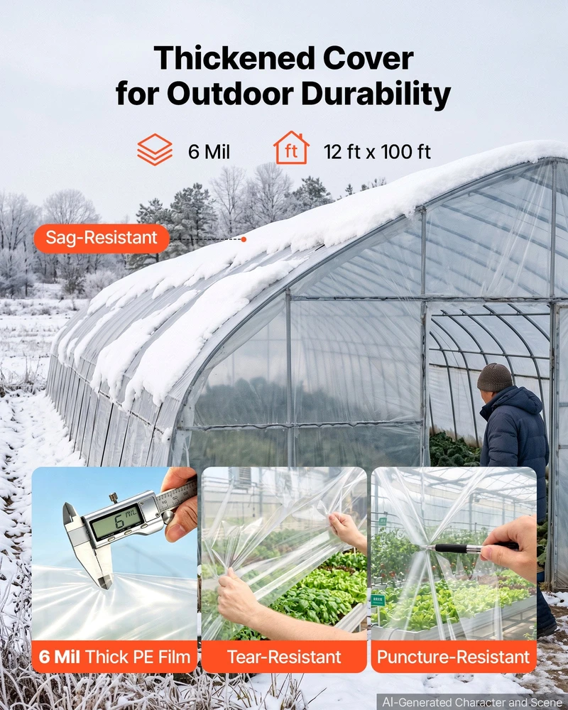 Šiltnamio plėvelė VEVOR YFGH-12ft100ft, 3,7x30,5 m