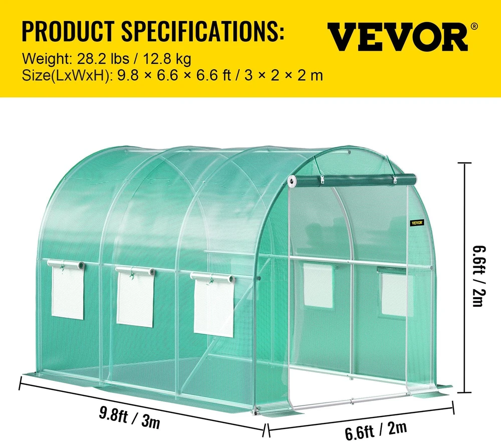 VEVOR Pravažiuojamas tunelinis šiltnamis 3 x 2 x 2 m