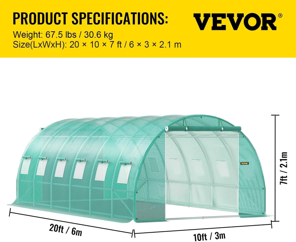 VEVOR Erdvus tunelinis šiltnamis augalams, 6.1 x 3 m