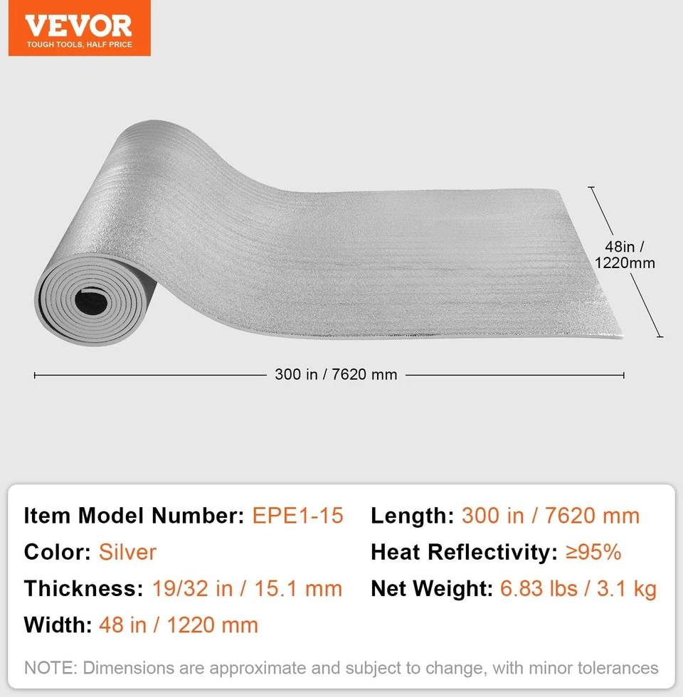 VEVOR Dvigubo atspindžio izoliacinis rulonas 48 cm x 25 m