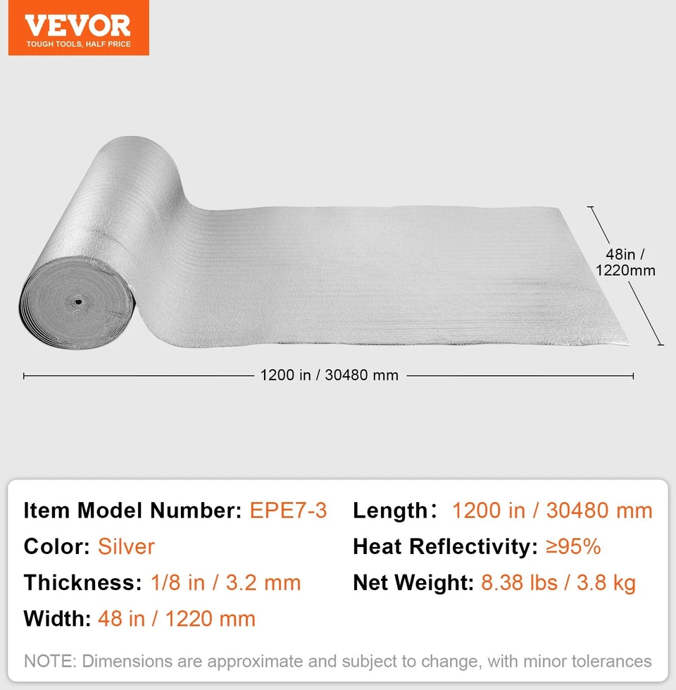 VEVOR Dvigubo atspindžio izoliacinis ritinys 122 cm x 30.48 m