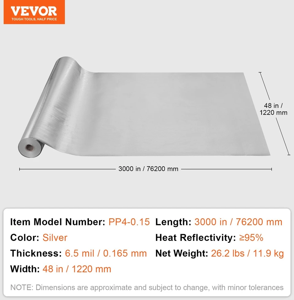 VEVOR Dviejų sluoksnių atspindinti izoliacija 122x7620 cm