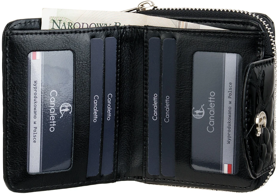 SILVANA Portfel damski Canaletto juoda lakierowany RFID