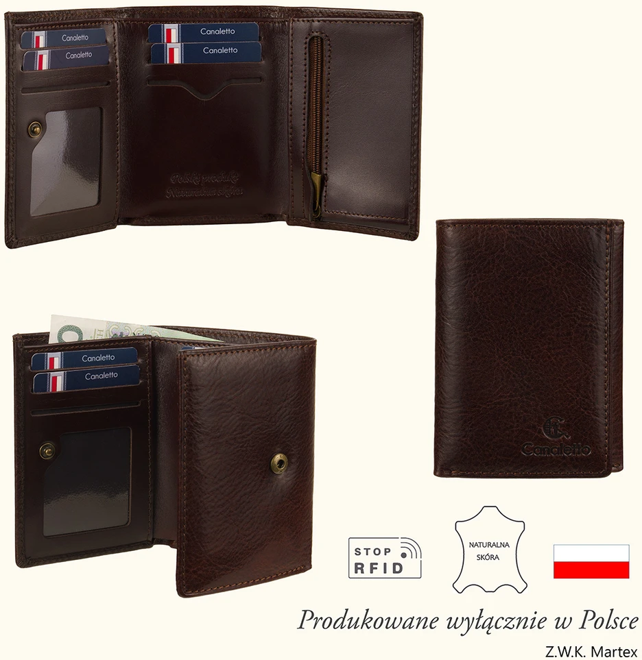 SIMO Portfel skórzany Canaletto garbunek roślinny RFID