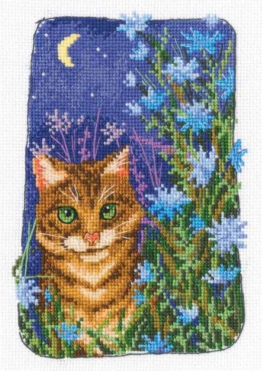 Siuvinejimo rinkinys Kačiukas naktį 11.5x17 cm