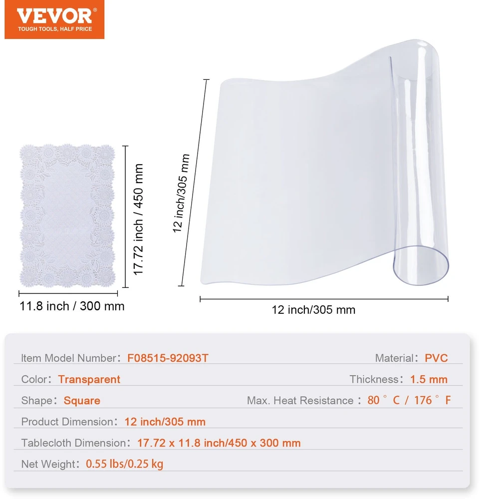 Vevor Skaidri stalo apsauga, 305 x 305 mm