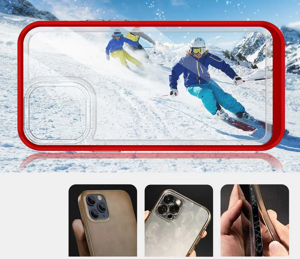 Hurtel Clear dėklas skirtas iPhone 13 Pro, raudonas