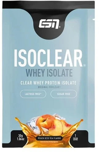 Skaidrūs išrūgų baltymų izoliato milteliai ESN ISOCLEAR 10 × 30 g, persikų ir šalta arbatos skonio