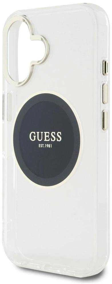Dėklas Guess IML Metal Colored Circle Classic Logo MagSafe Apple iPhone 16 juodos spalvos