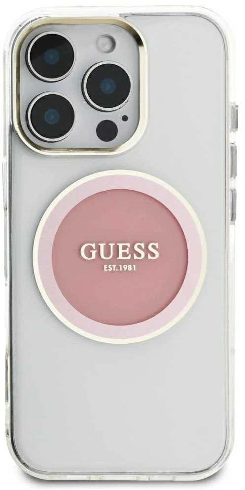 Dėklas Guess IML Metal Colored Circle Classic Logo MagSafe Apple iPhone 16 Pro Max rožinės spalvos