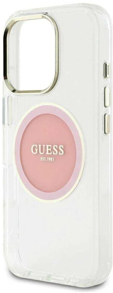 Dėklas Guess IML Metal Colored Circle Classic Logo MagSafe Apple iPhone 16 Pro Max rožinės spalvos