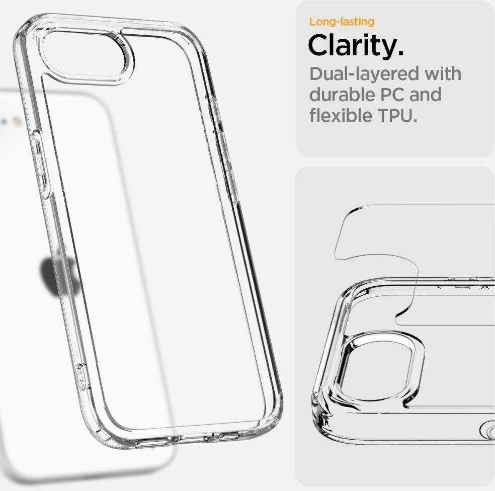 Spigen Ultra Hybrid iPhone 16e dėklas – skaidrus