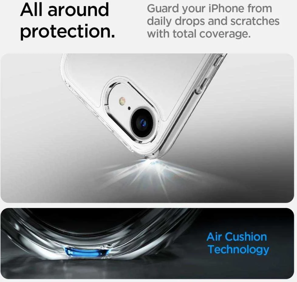 Spigen Ultra Hybrid iPhone 16e dėklas – skaidrus