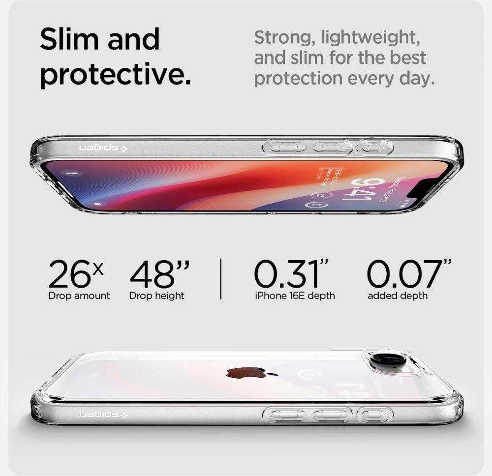 Spigen Ultra Hybrid iPhone 16e dėklas – skaidrus