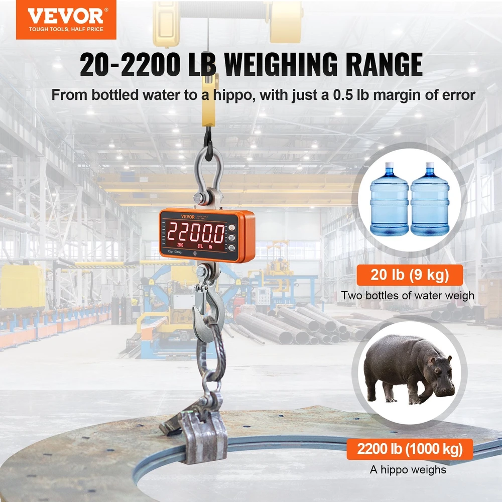 VEVOR Elektroninės svarstyklės kranui, 1000 kg