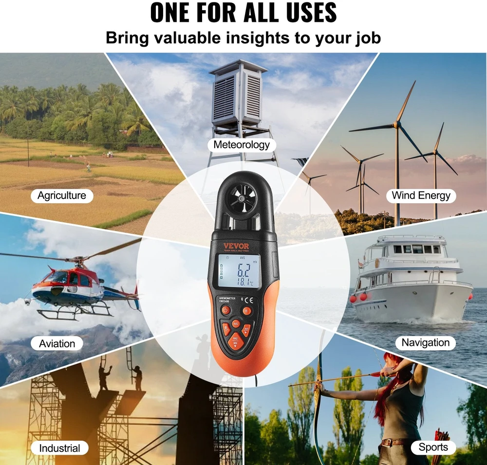 VEVOR Bluetooth nešiojamas anemometras įranga HVAC