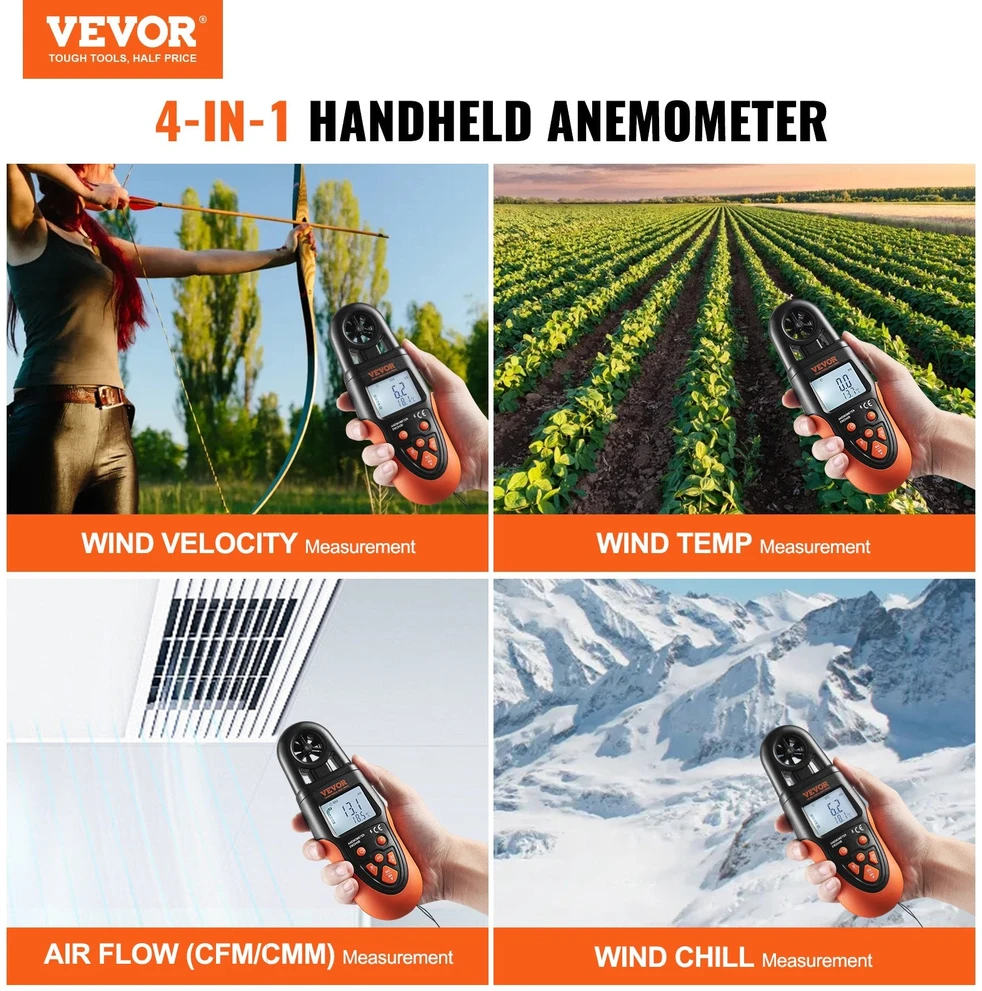 VEVOR Bluetooth nešiojamas anemometras įranga HVAC