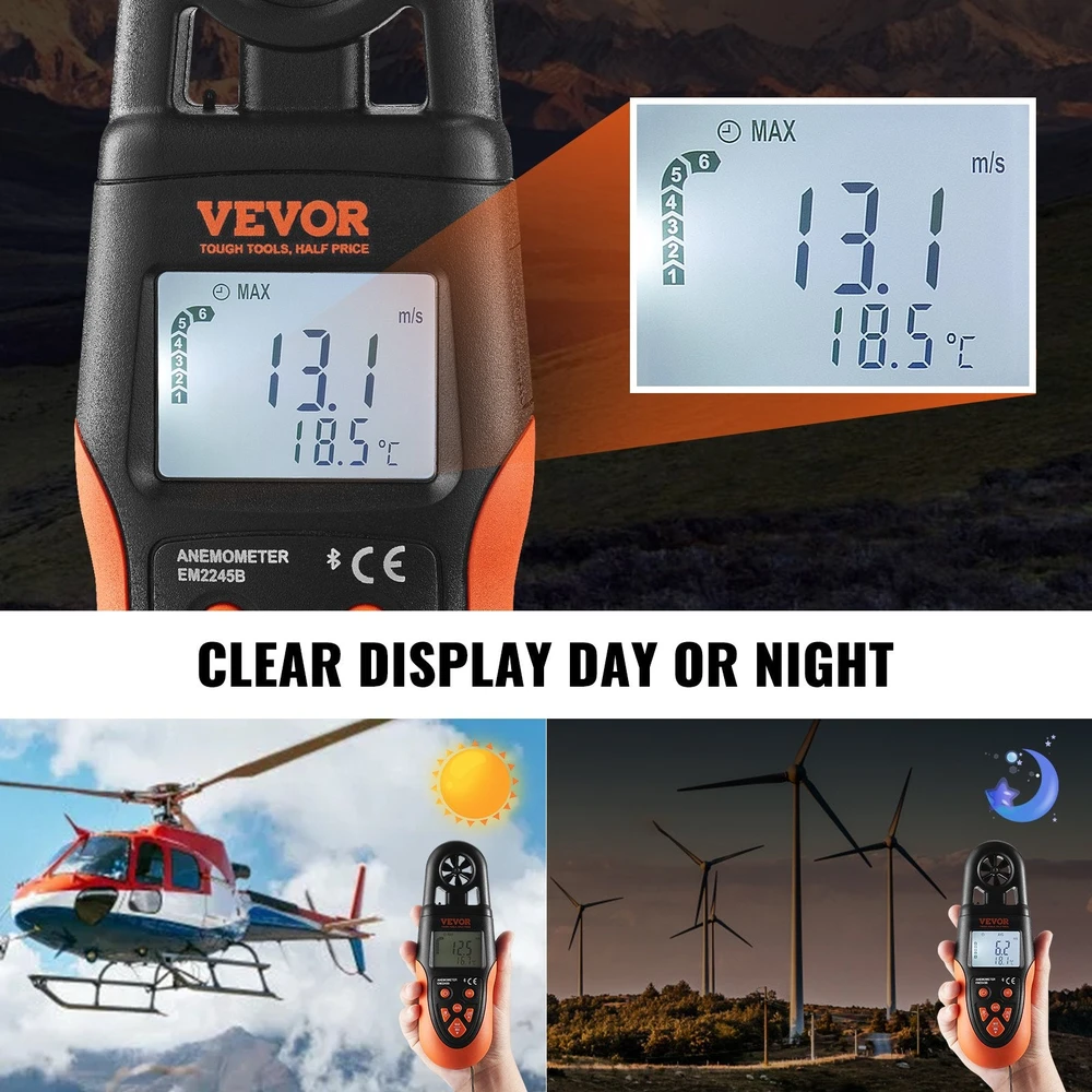 VEVOR Bluetooth nešiojamas anemometras įranga HVAC