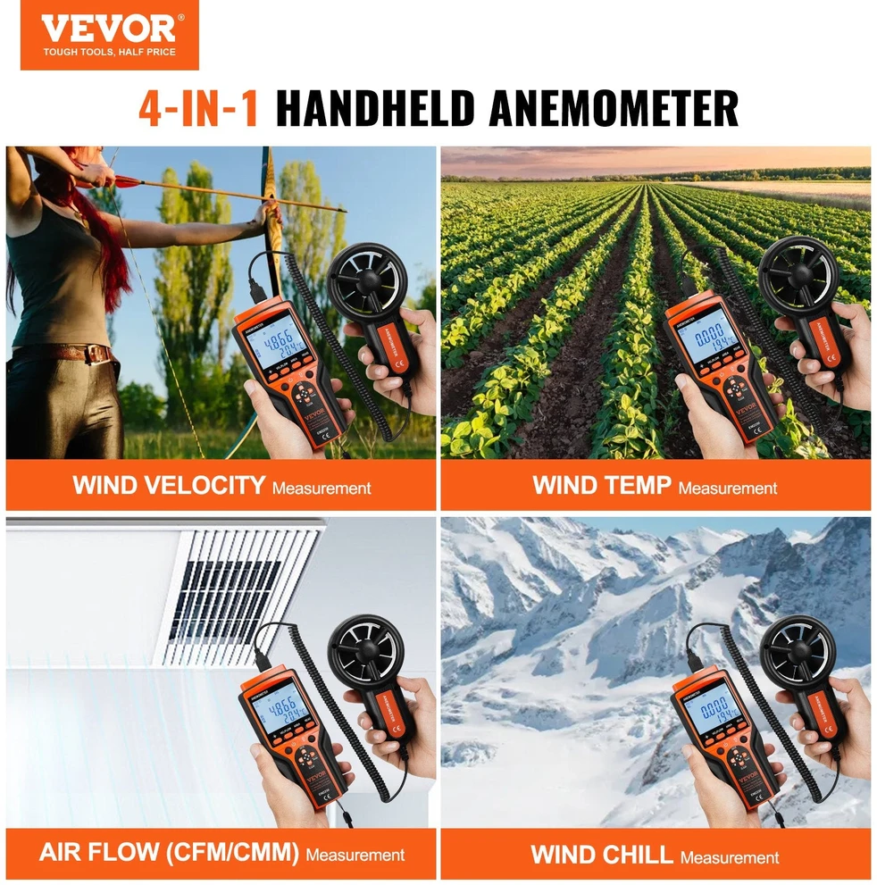 VEVOR Rankinis skaitmeninis anemometras su LED ekranu