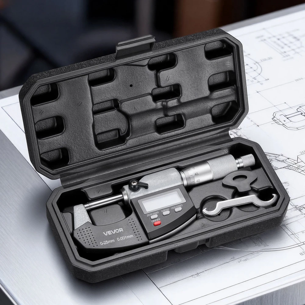 VEVOR Mikrometrų rinkinys: skaitmeninis išorinis mikrometras 0–25,4 mm