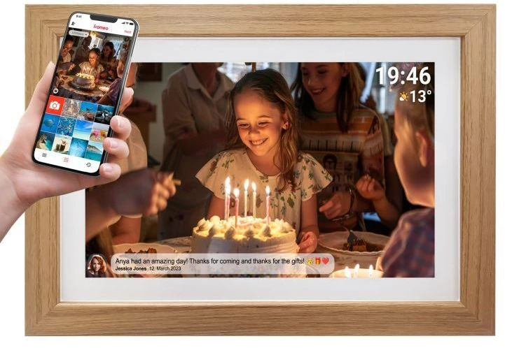 Skaitmeninis nuotraukų rėmelis DENVER PFF-1543LW, šviesiai rudas, 39,6 cm (15,6") jutiklinis ekranas, „Wi-Fi“