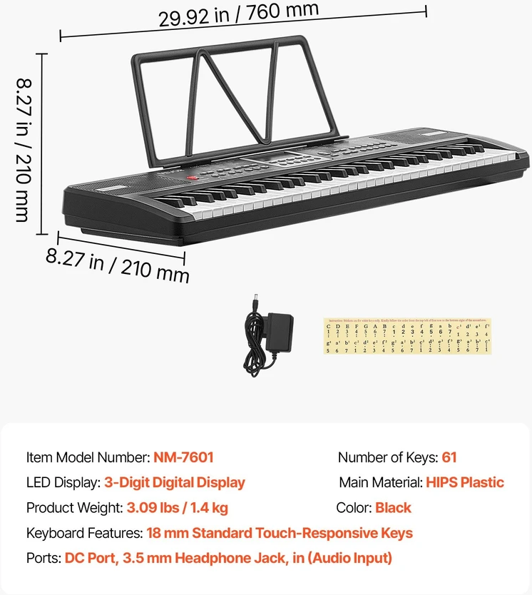 Skaitmeninis pianinas VEVOR NM-7601, 61 klavišas