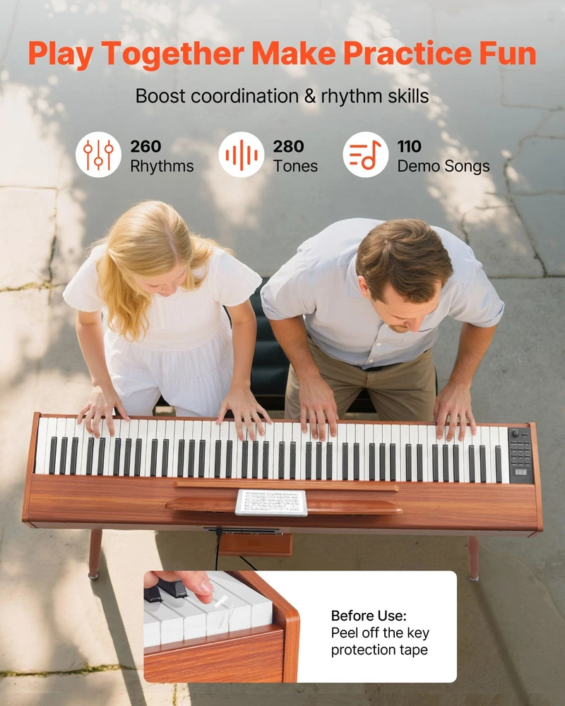 VEVOR Elektrinis pianinas 88 klavišų, medinis korpusas